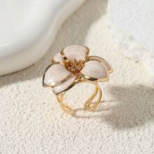 1pc Shiny Geometric Crystal 3D Open Ring, Colorful Flower Ring, Suitable For Daily Wear