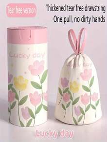 50/100pcs Lavender Scented Thick Large Drawstring Trash Bags - High Density Polyethylene, Multi-Purpose Disposable Storage Bags For Kitchen, Bathroom, Bedroom, Living Room, Bathroom - Office, Meeting Room - Floral Pattern & "Happy Day" Text, Tear-Resistant - Multicolor - View 10