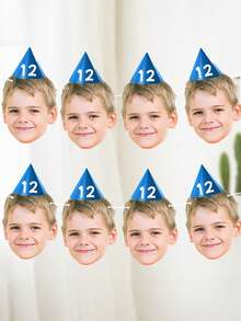 7/14/21-Piece Custom Portrait Birthday Banner Set, Custom Birthday Photo Banner, Face Banner, Birthday Banner, Birthday Hat, Children's Gift, Birthday Party Banner, Personalized Gift, Christmas Gift. - Sky Blue - View 8