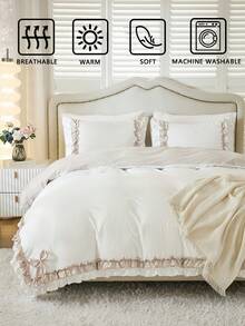 三件套可爱蝴蝶结荷叶边被套组(1个被套+2个枕套,不含被芯),复古优雅风格床上用品,卧室及房间装饰,理想礼物,复古别致家居纺织品 - 彩色 - 查看 7