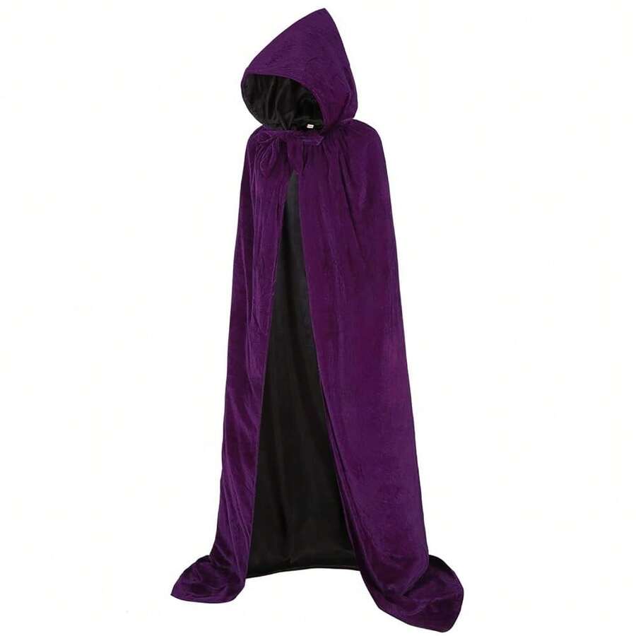 ALIZIWAY Hooded Cape Reversible Velvet Cloak Lined With Satin Renaissance Medieval Halloween Christmas Cosplay Costume{"Color_name":"Reversible-PurpleVelvetandBlackSatin","Size_name":"Medium"} - 雙面-紫色天鵝絨和黑色緞子 - 查看 1