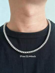 1 件男士时尚男士网球链项链，嘻哈风格闪亮水钻首饰，男士礼物 - 網球鏈 - 查看 15