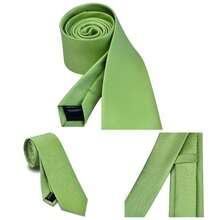 2.46cm Solid Color Tie Plain Slim Necktie Men, Avocado Green, General - Initial - View 2