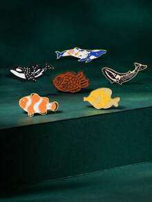 1/6pcs Alloy Cartoon Whale Brooch, Cute Ocean Series Adjustable Decorative Badge, Metal Versatile Clothing & Backpack Pin - Multicolor - View 5