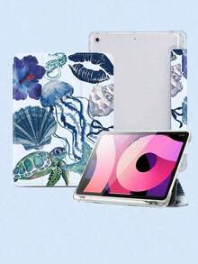 Marine Organism Junk Case Compatible With IPad 10.2 Inch 2021/2020 IPad 9th/8th Generation,Compatible With IPad A8 10.5 Inch 2022, Tab Cover,With Pen Holder,Supports Automatic Sleep/Wake Lid - 白色 - 查看 4