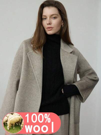 Autumn/Winter New Arrival Ankle-Length 100% Pure Wool Robe Coat For Women, Fashion Belted Loose Versatile Double-Faced Wool Coat, Elegant Ladies Winter Outerwear