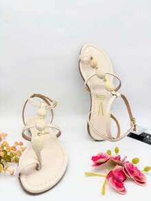 Sandália Rasteira Vizzano Feminino Adorno Pedraria Calf Confortável - Branco - Visão 5