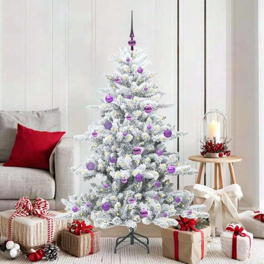 Artificial Hinged Christmas Tree With 150 LEDs 150 Cm PVC - Blanco y morado - Ver 1