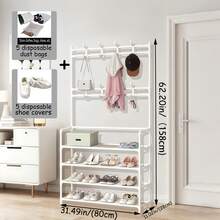 Prateleira de armazenamento para sapatos de metal de 31,5" de largura - Organizador multicamadas para sapatos, chapéus, bolsas e utensílios de cozinha - Móveis independentes para entrada/sala de estar/cozinha - Fácil montagem, sem necessidade de ferramentas, design compacto, resistente e durável, essencial para a casa