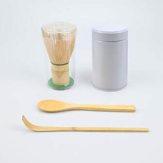 4pcs/Set Matcha Whisk Set - Matcha Bowl And Bamboo Matcha Whisk, Scoop, Scoop, Tinplate Cans, Traditional Matcha Blender - Tea Set Made From Durable And Organic Bamboo