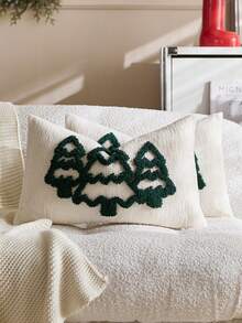 Capas de almofada decorativas para árvore de Natal 3D, capa de almofada estilo rústico de fazenda, 44 x 44 cm, poliéster, com zíper, lavar somente à mão, padrão geométrico, capa de almofada para decoração de casa para decoração festiva de fim de ano (1 peça, 2 peças disponíveis)