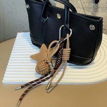 Medela Handmade Genuine Leather Star Textured DIY Knotted Keychain Pendant, Chain Bag Charm, Fashionable High-End Handcrafted Knotted Keychain With Star Pendant - Anti-Lost, Durable Faux Leather Bag Charm, 2 Color Options, Perfect For Birthday Gifts And Decorations. - Multicolor - View 3