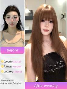 SHUDUO 1 Pezzo Parrucca dritta marrone in fibra sintetica resistente al calore, realizzata in fibre per uso quotidiano, parrucca naturale e realistica (Accessori non inclusi)