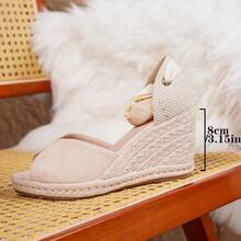 Women's Fashionable Casual Vacation Woven Wedge Sandals - Apricot - View 8