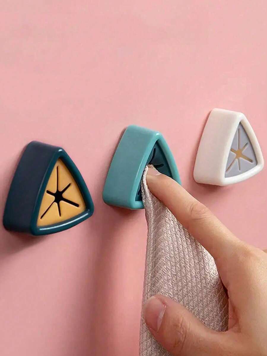 3pcs No Drill Adhesive Wall Hooks - High Strength ABS+TPR Plastic, Heat Resistant & Anti-Rust, Kitchen & Bathroom Storage Organizer, Multi-Purpose For Towels, Utensils, Keys (Green, Pink, Gray, Blue) - Multicolor - View 1