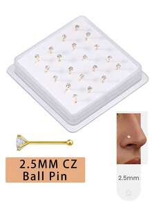 20PCS Golden Silvery Thin Nose Studs Set For Women Men 1.5mm-4mm Shiny CZ Nose Pins With L Shape, Straight, And Ball End – Nose Piercing Jewelry Case - Ball Pin - View 13