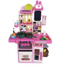 Red Kids Play Kitchen Set, Toddler Kitchen Playset With Sound & Light, Cooking Stove With Steam, Play Sink, Play Food Toy And Kitchen Accessories, Pretend Kitchen Toy For Kids Girls Boys