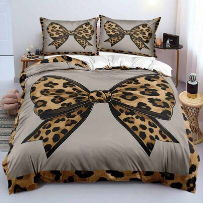 Conjunto de capa de edredom com estampa de leopardo 3D, 2/3 peças, estampa animal, com fita central, conjunto de capa de edredom, conjunto de cama moderno e moderno (tamanho 135 x 200, apenas 1 fronha)