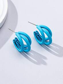 1 Pair 2025 New Fashionable Minimalist Geometric Enamel Earrings - Black - View 11