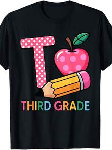 T Is For Third Grade Teacher Pencil Apple Back To School T-Shirt - 款式26 - 查看 1