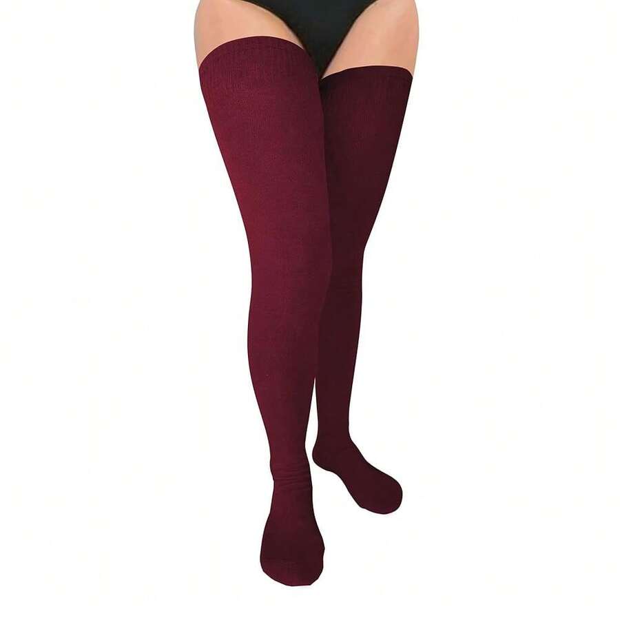 Bestjybt Women Plus Size Thigh High Socks Extra Long Over Knee Socks Warm Thick Leg Warmers Boot Stockings, Medium-Large{"Special_size_type":"Tall","Size_name":"OneSize","Color_name":"Red"} - 紅色的 - 查看 1