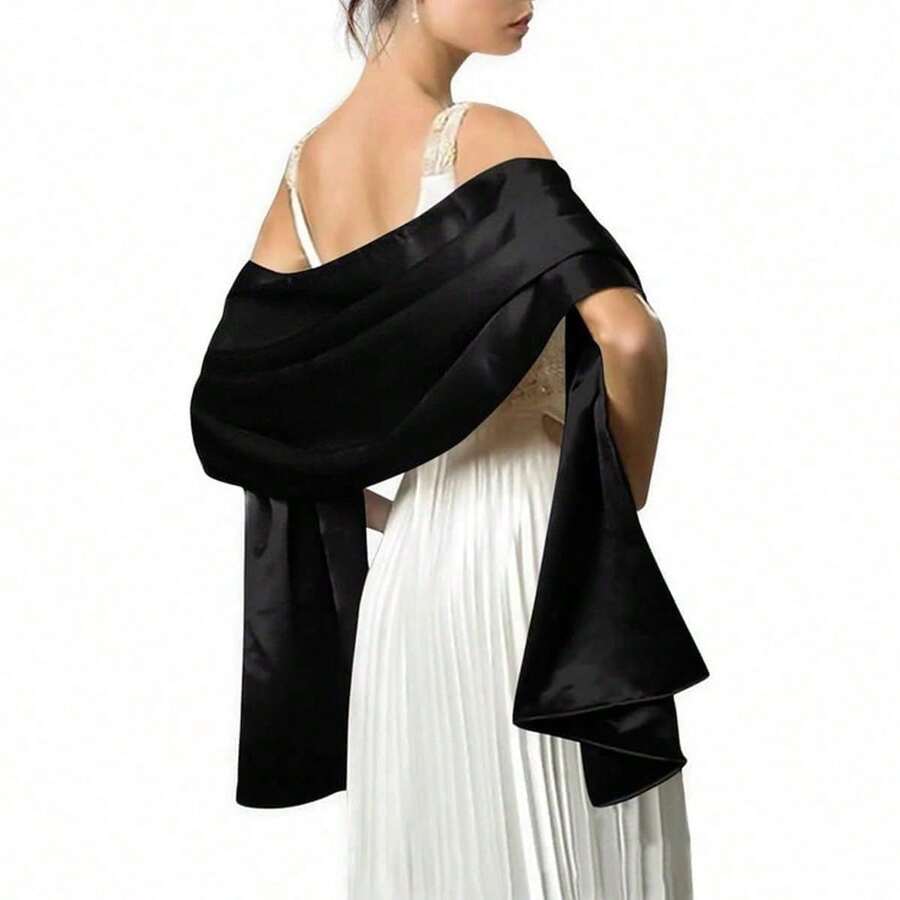 Shawls And Wraps For Evening Dresses Satin Shawl Wraps For Women Extra Long Wedding Shawls For Bridal Party - 黑色 - 查看 1
