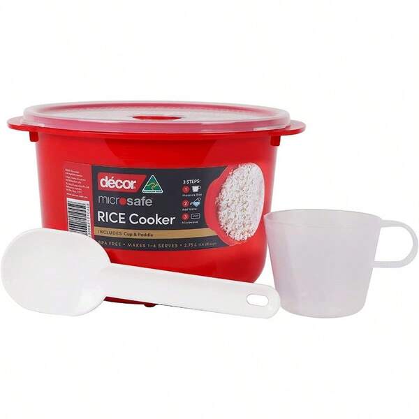 148700003 Microsafe Microwave Rice Cooker And Vegetable Steamer Red 2.75L