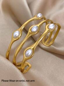 Bộ vòng tay ngọc trai hình học thanh lịch bằng thép không gỉ mạ vàng 18K, đeo trên cổ tay dành cho nữ, quà tặng Ngày của Mẹ, thích hợp cho Giáng sinh, Lễ Tạ ơn, Halloween, đám cưới, tiệc tùng/dạ hội/tụ họp/phụ kiện hàng ngày, kỷ niệm, Ngày Valentine, trang sức phong cách Bohemian, sinh nhật, quà tặng cho phù dâu. - Nhiều màu - Xem 9