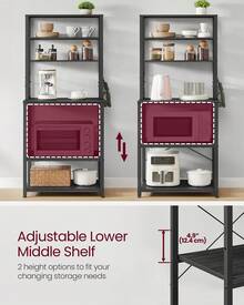 Kitchen Storage Rack, Coffee Bar, Baker's Rack, Total 6 Shelves And 6 Hooks, For Microwave, Steel Frame, Industrial, 40 X 60 X 167 Cm, Charcoal Grey And Ink Black - Black - View 4