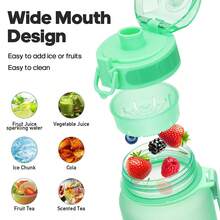 Unistar Water Bottle With Time Marker -Large 34 Oz Tritan Bottle & No Sweat Sleeve -Leak Proof Gym Sports Bottle With Fruit Infuser Strainer & Carrying Strap - Gift Package For Christmas - 綠色 - 查看 4