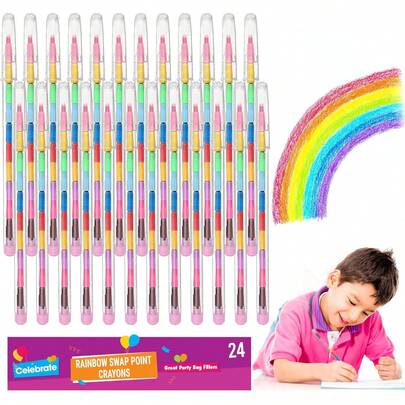 24pcs 11-Color Brush, Colored Wax Crayons, Colorful Drawing Supplies,Teacher Gifts,Classroom Games ,Party Favor Fillers, Birthday Gifts, Prizes Rewards, Party Favors, Gifts, Party Bag Fillers,Back To School, Christmas