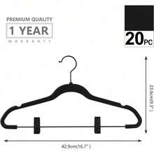 Premium All Black Velvet Pants Hangers With Adjustable Clips (Pack Of 20) Slim Skirt Hangers- Non Slip Felt Outfit Dress- Black Hooks,Space Saving Shirt Clothes -END - 黑/黑 - 查看 6