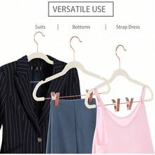 Premium All Black Velvet Pants Hangers With Adjustable Clips (Pack Of 20) Slim Skirt Hangers- Non Slip Felt Outfit Dress- Black Hooks,Space Saving Shirt Clothes -END - 象牙色/玫瑰金 - 查看 4