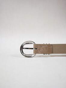 Vintage 's Belt With Silver Round Buckle In PU Leather - Mocha Brown - View 4