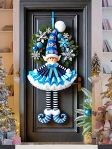 1 Stück festlicher rosa Weihnachtself Türbanner, charmanter Stil Polyester rechteckige Türdekoration mit Schneeflocken-Kranz & gestreifter Mütze Details, vielseitig verwendbares Outdoor Feiertags-Banner für Haus, Veranda, Rasen, Gartendekoration, ideal für Weihnachtsfeiern, Neujahrsereignisse & winterliche Saison-Displays (90x180cm)