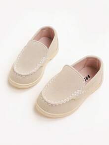 1 Pair Minimalist Solid Color Slip-On Flats For Boys & Girls, Comfortable , Suitable For Daily Wear, All Seasons - Beige - View 1