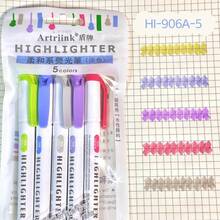 5色荧光笔套装，双头设计，一头为斜头，一头为细头，适用于涂色、划线、高亮、记日记、学校和办公室使用。 - 彩色 - 查看 19