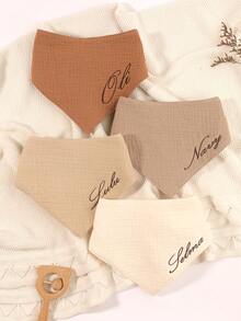 4 piezas Baberos personalizados bordados con nombre, adecuados para uso en interiores & exteriores, excelente regalo para bebés niños & niñas, disponible en marrón, beige, albaricoque, colores sólidos, regalo de baby shower, esencial para recién nacidos, para nuevas mamás - Multicolor - Ver 18