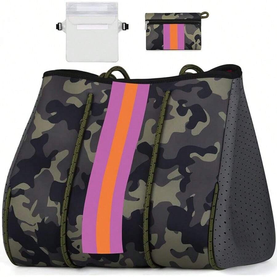 Large Multipurpose Neoprene Beach Tote Bag With Inner Pocket Women/Pool - A3綠色升級版 - 查看 1