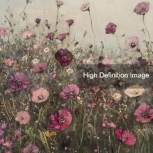 1 pieza Cartel de lienzo vintage enmarcado/sin enmarcar con campo de flores silvestres bohemio, arte de pared floral botánico rústico y oscuro, paisaje minimalista, decoración de granja, estética de Cottagecore para dormitorio, sala de estar, dormitorio, decoración del hogar moderna