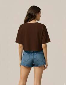 Kit 4 Cropped Camiseta Feminina Basica em algodão blogueirinha gringa verão look outfit - 1 Preto 1 Branco 1 Azul Jeans 1 Marrom - Visão 8