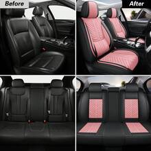 Nappa Leather 5 Seat Luxury Car Seat Covers Full Set Cushion Protector Fit Single Front Seats And Solid Bench 40/60 50/50 60/40 Split Bench Back Universal Fit For Most Cars 4 Season Use - Hồng - Xem 4