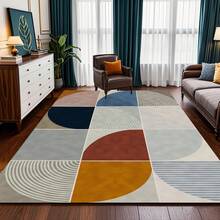 Modern Geometric Retro Pattern Rug - Polyester Fiber Backing Non-Slip Polyester Mat, Durable Home Decor Carpet, Washable Rug Suitable For Living Room, Bedroom, Dining Room And Kitchen