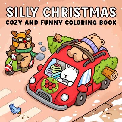 1本（21厘米*21厘米）成人新款涂色书，厚纸，线条清晰，易于涂色，适合与朋友聚会，与古灵精怪的动物角色一起冒险，体验假日自驾游，欣赏迷人的冬日景色。“傻傻的圣诞节”涂色书，DIY涂色，培养思维能力，秋季主题。适用文具、学习用品，适合作为送给女孩、情人节、新年礼物。