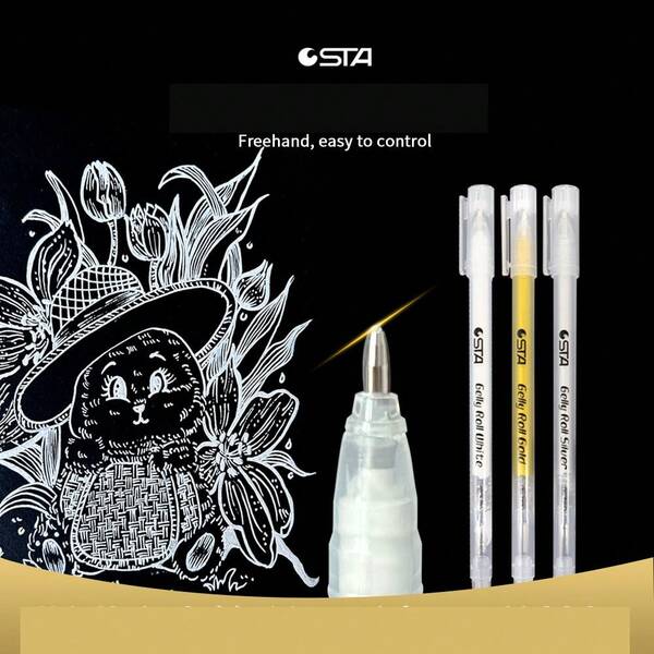 3pcs White, Gold, Silver Cartoon Anime Design Outline Pens, Highlighter Pens, Waterproof Art Liner Pens For Drawing, Note-Taking, Writing