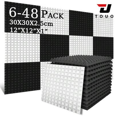  TOUO 吸音泡沫 6-48 块隔音墙板 12 英寸 x 12 英寸 x 1 英寸高密度工作室吸音材料 吸音泡沫家居装饰