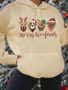 Plus Size Women's Camel Sweatshirt, Casual And Simple, With Christmas Elements Printed Loose Long-Sleeved Sweatshirt, Solid Color Sweatshirt For Plus Women, Suitable For Christmas, Festivals, Daily Wear, Going Out, Gatherings, Going To School, Attending Music Festivals, Vacation, Commuting. It Can Be A Gift For Family, Girlfriend, Friends, Girls' Winter Clothing, Essential Sweatshirt.