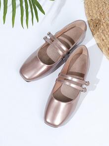 Women's Vintage Mary Jane Flats With Double Strap, Suitable For All Seasons - 香檳金 - 查看 2