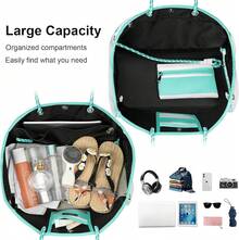 Large Multipurpose Neoprene Beach Tote Bag With Inner Pocket Women/Pool - C4-藍色條紋 - 查看 3