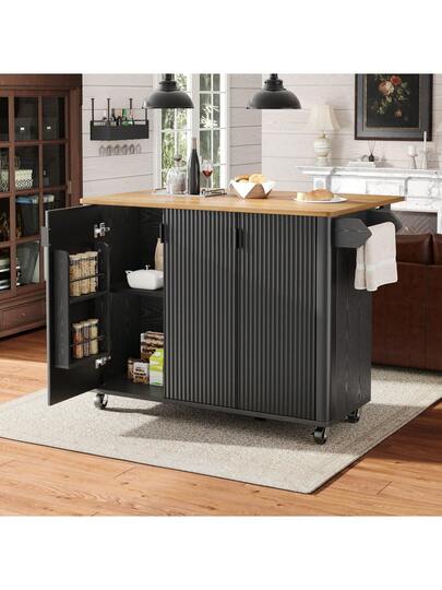 Kitchen Trolley Towel Rail, Spice Rack Adjustable Dividers, Mobile Isl Wheels Doors, Buffet, Trolley, Ideal Dining Room view 2